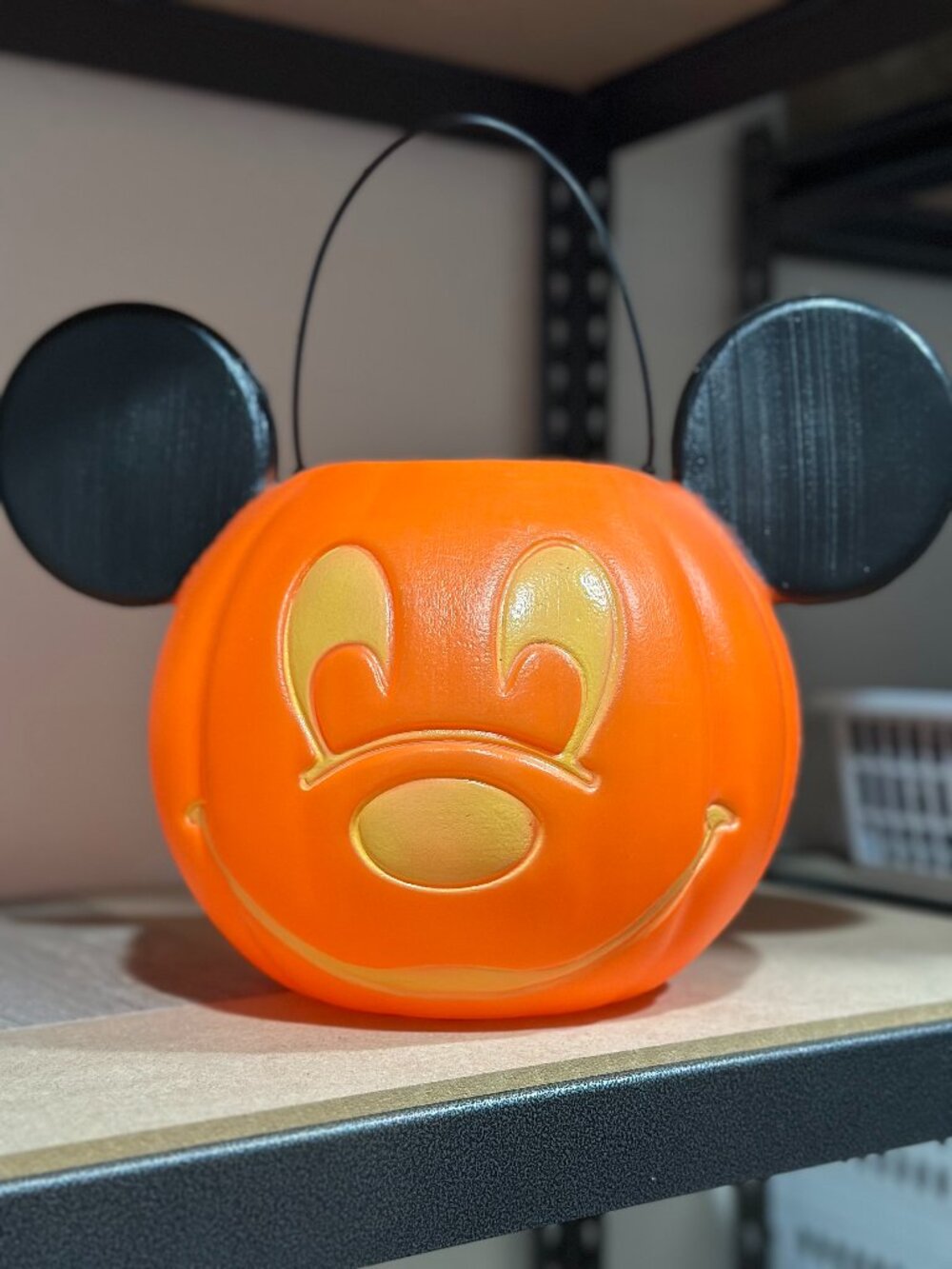Vintage Disney Mickey Mouse Halloween Pumpkin Bucket Orange Trick or Treat Pail